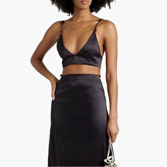 GANNI Bead-embellished shirred satin bra top - Picture 2 of 8